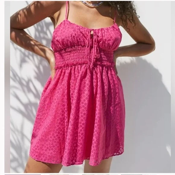 Urban Outfitters Pink Floral Milkmaid Mini Dress Size XS - Picture 1 of 12